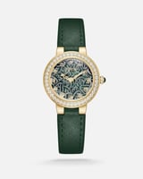 ‎ ساعة رقعة النسائية بسير جلد بلون أخضر