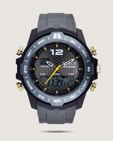 ساعة رجالية بسير من الربل بلون رمادي