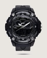 ساعة رجالية بسير من الربل بلون أسود.