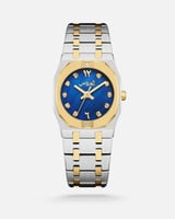 ساعة ألماس نسائية بلون فضي وذهبي