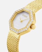 ساعة نسائية بسير شبكي بلون ذهبي