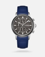 ساعة رجالية جلد باللون الأزرق