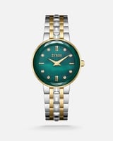 ‎ ساعة نسائية بسير ستيل بلون فضي وذهبي