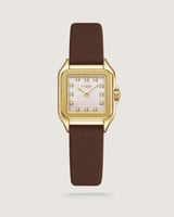 ساعة نسائية من الجلد بلون بني