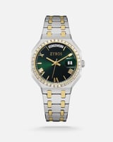 طقم ساعة بلون ذهبي وفضي وطقم زركون