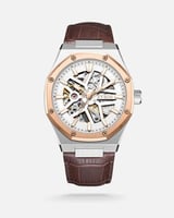 ساعة مجد الرجالية اتوماتيك من الجلد بلون بني