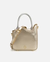 ‎ شنطة نسائية جذابة بلون فضي وذهبي