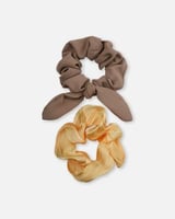 ‎ ربطات شعر مطاطية بلون أصفر وبني