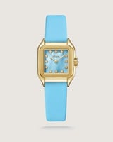‎ ساعة سَحَر النسائية من الجلد بلون أزرق فاتح