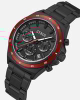 ساعة رجالية ستيل لون أسود بإطار أحمر