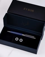 طقم رجالي كبك وقلم بلون رمادي وأزرق