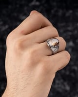 خاتم فضة رجالي كلاسيك بحجر عقيق صدفي