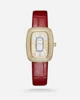ساعة نسائية من الجلد بلون أحمر بتصميم مميز