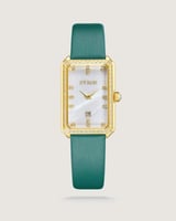 ساعة نسائية بسير من الجلد بلون أخضر