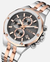 ساعة رجالية ستيل بلون فضي وروز قولد