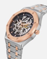 ساعة رجالية اتوماتيك بلون فضي وروز قولد