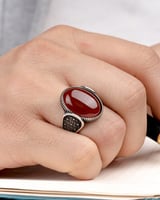 خاتم فضة رجالي ملفت بحجر عقيق عودي