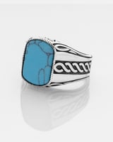 خاتم فضة رجالي راقي بحجر بلون فيروزي