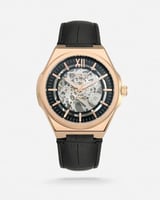 ساعة رجالية من الجلد باللون الأسود