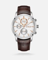 ساعة رجالية بسير من الجلد بلون بني