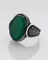 خاتم فضة رجالي ملفت بحجر عقيق أخضر