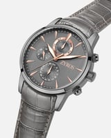 ساعة رجالية بسير من الجلد بلون رمادي