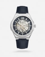 ساعة رجالية من الجلد باللون الأزرق