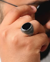 خاتم فضة رجالي أنيق بحجر اونكس أسود