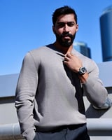 ساعة رجالية بسير ربل بلون رصاصي