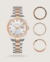 بوكس ساعة لفتة النسائية بإطار متغير بلون فضي وروز...