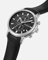 ساعة رجالية جلد باللون الأسود