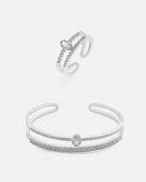 طقم نسائي راقي اسوارة وخاتم بلون فضي