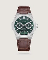 ساعة رجالية بسير جلد بلون بني