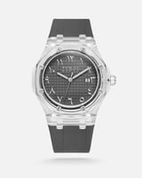 ساعة رجالية شفافة بسير من الربل بلون رمادي