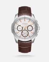 ‎ ساعة رجالية بسير جلد بلون بني