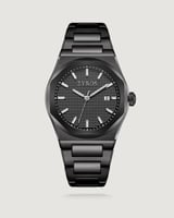ساعة رجالية بسير ستيل بلون أسود