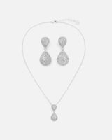 طقم سلسال وحلق نسائي بلون فضي