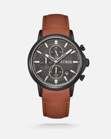 ساعة رجالية جلد باللون البني