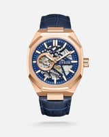 ساعة حُصن الرجالية اتوماتيك جلد بلون أزرق