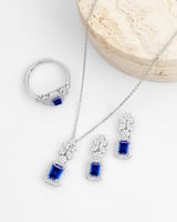 طقم اكسسوار نسائي أنيق بلون فضي وأزرق