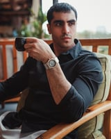 ساعة رجالية اتوماتيك بلون فضي وروز قولد