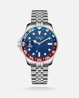 طقم رجالي من ساعة واسوارة باللون الفضي والأزرق