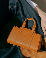 شنطة نسائية بمقاس متوسط بلون بني.