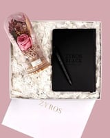 هدية نسائية دفتر ملاحظات وباقة ورد دائم