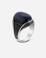 خاتم رجالي فضة بحجر عين النمر أزرق