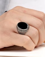 خاتم فضة رجالي أنيق بحجر اونكس أسود