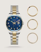 بوكس ساعة لفتة النسائية بإطار متغير بلون ذهبي وفضي