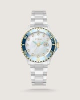 ساعة دِقة النسائية بسير شفاف