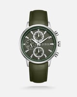 ساعة رجالية بسير جلد بلون أخضر