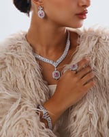 طقم اكسسوار نسائي ملكي بلون فضي ووردي